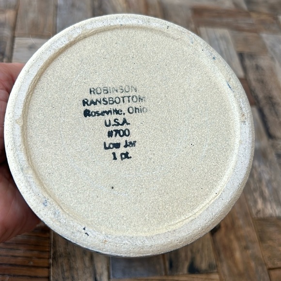 Roseville Ohio Blue Spongewear Pottery Low Jar Pint - Picture 3 of 5